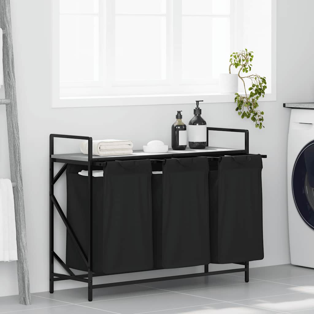 vidaXL Wasmand 2 vakken met plank zwart eikenkleurig