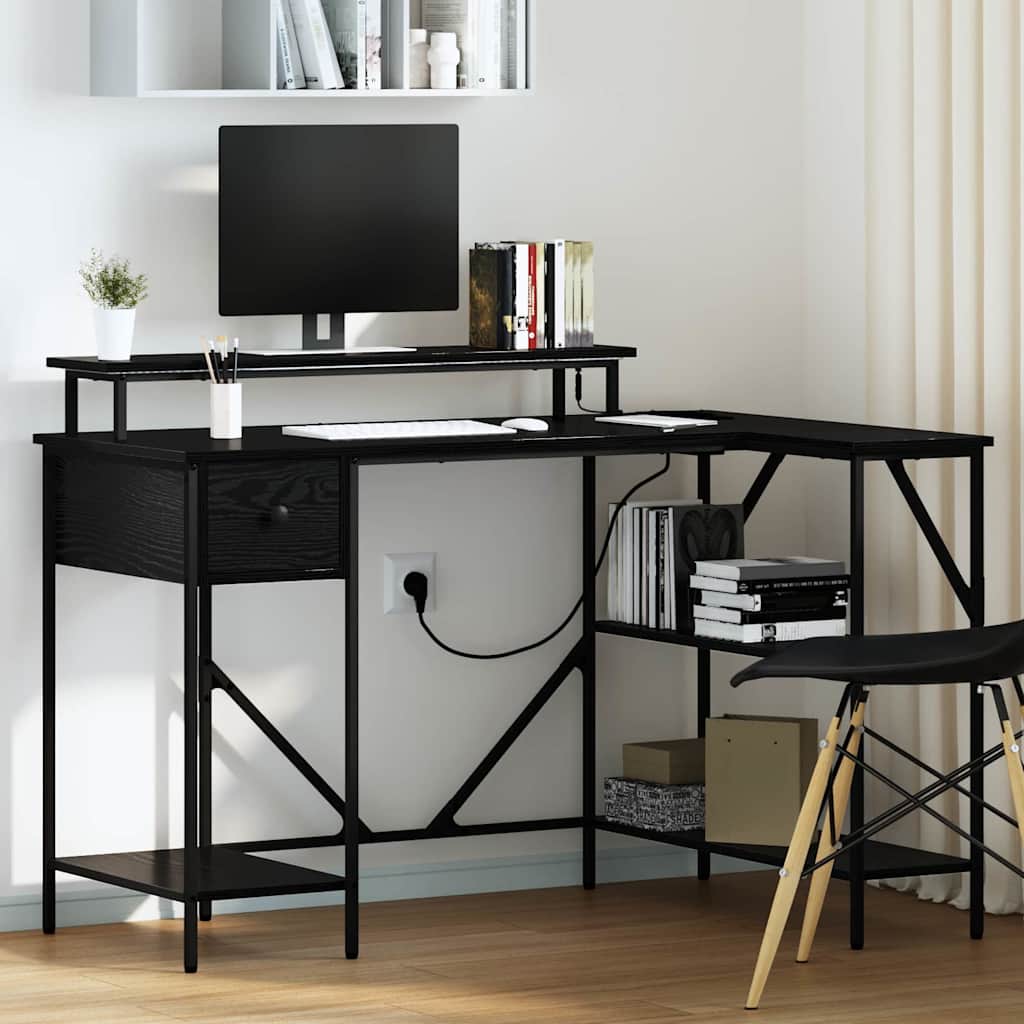 vidaXL Desk with Drawer Black Oak 120 x 79 x 86.5 cm Engineered Wood
