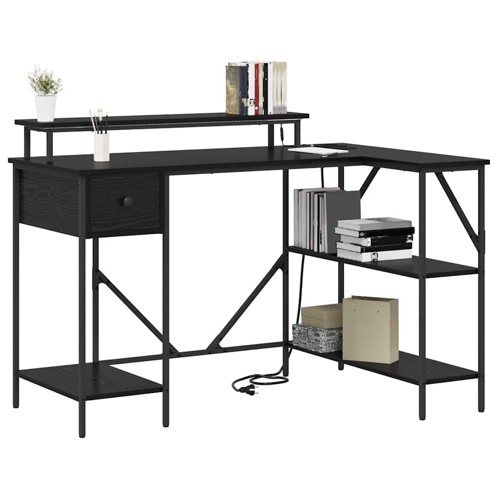 vidaXL Desk with Drawer Black Oak 120 x 79 x 86.5 cm Engineered Wood