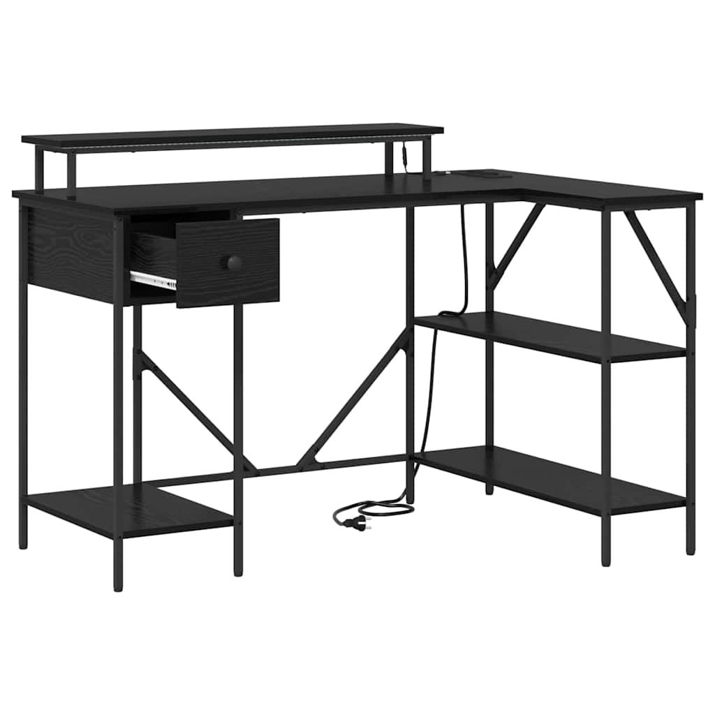 vidaXL Desk with Drawer Black Oak 120 x 79 x 86.5 cm Engineered Wood