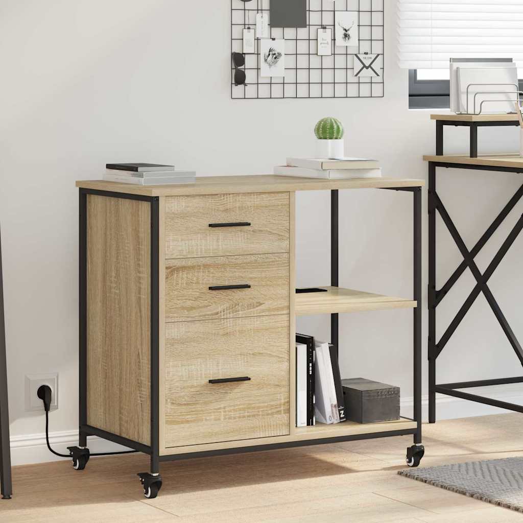 vidaXL Kast met Oplaadstation Zwart Eiken 76 x 41 x 72 cm Bewerkt hout