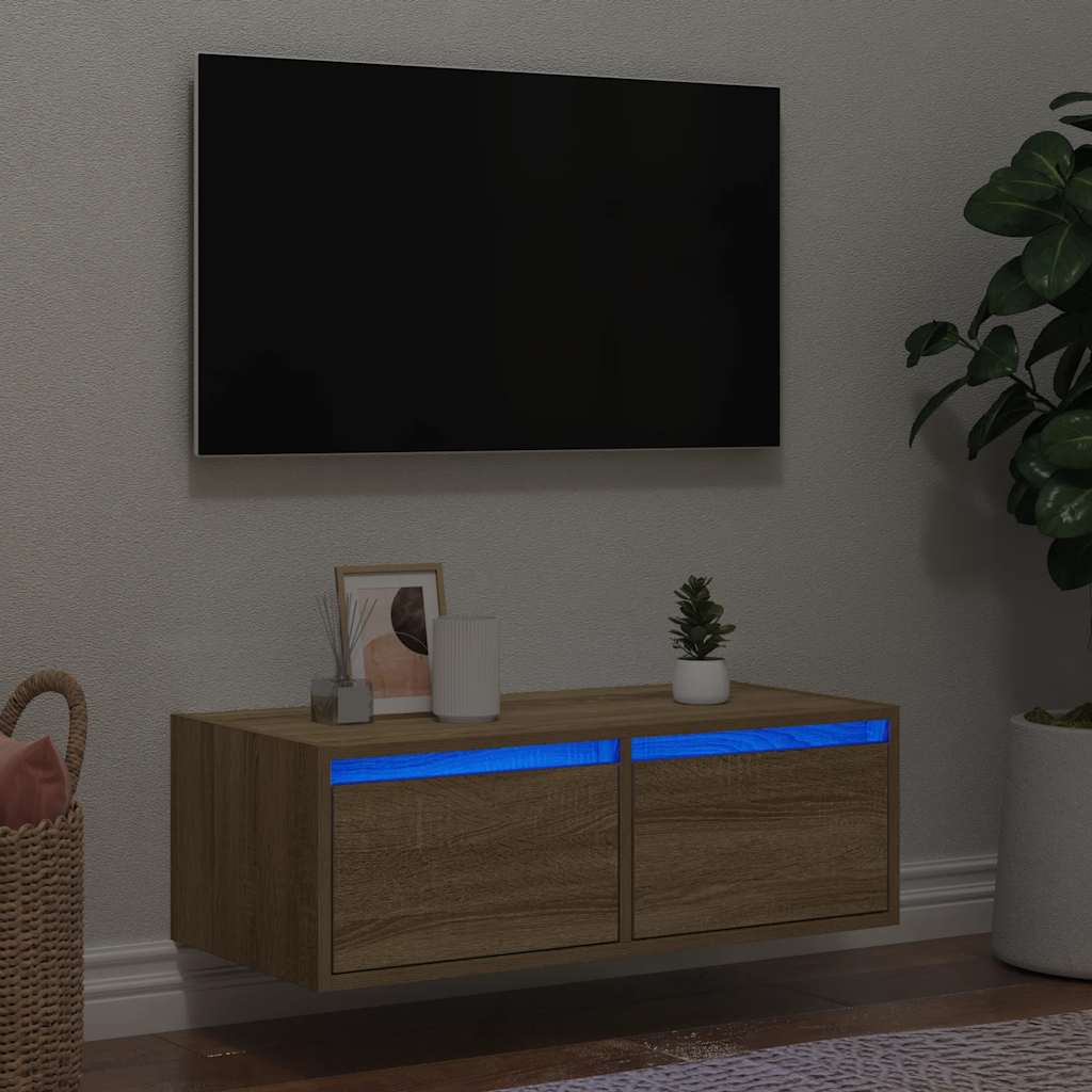 vidaXL Nachtkastje met LED-verlichting wandgemonteerd wit