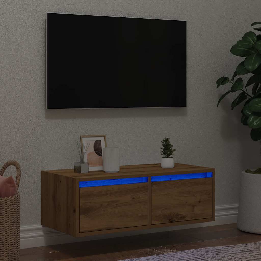 vidaXL Nachtkastje met LED-verlichting wandgemonteerd wit