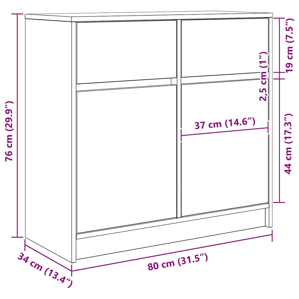 vidaXL Dressoir met lade 80x34x76 cm spaanplaat wit