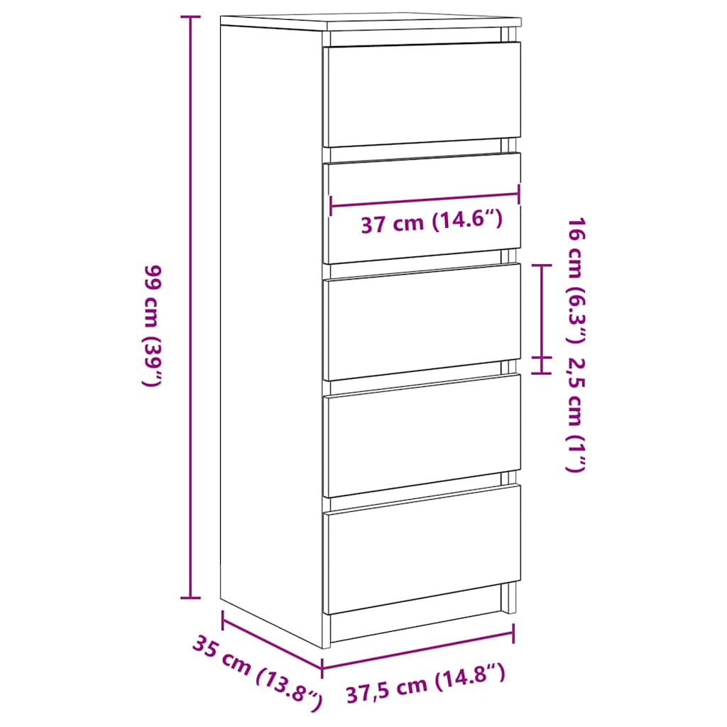 vidaXL Dressoir met lades 37,5x35x99 cm spaanplaat wit