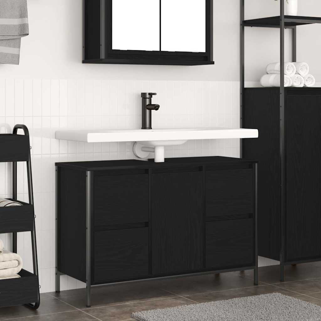 vidaXL Sink Cabinet with Drawers 90x34.5x60 cm Black Oak-coloured