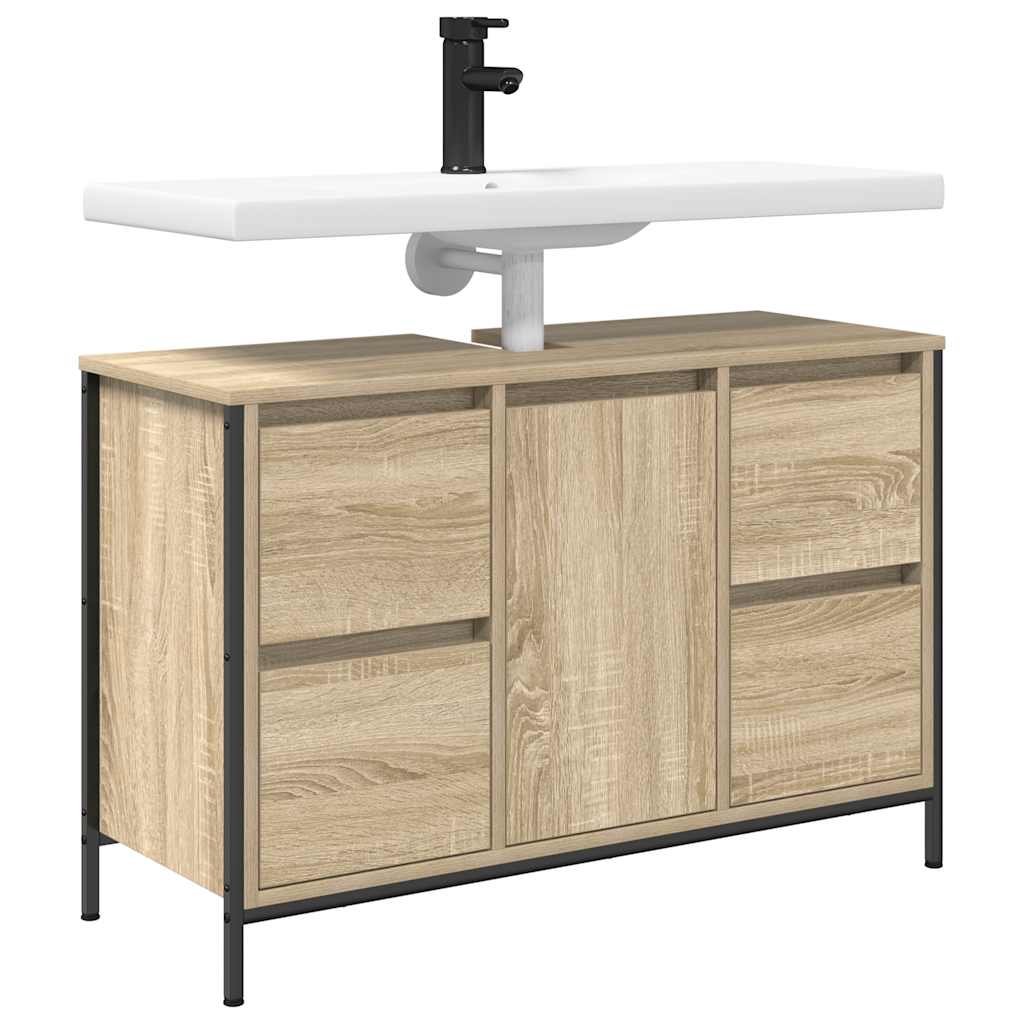 vidaXL Sink Cabinet with Drawers 90x34.5x60 cm Black Oak-coloured