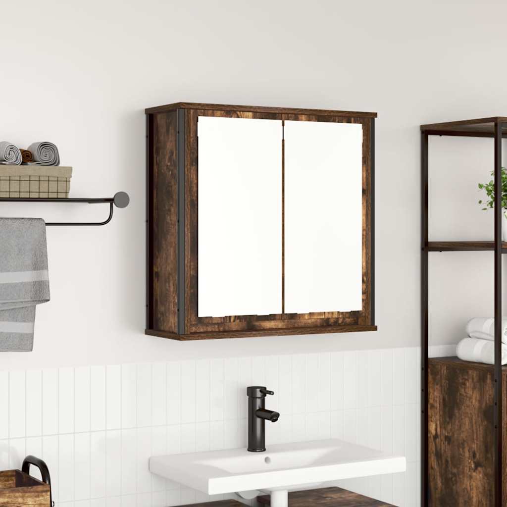 vidaXL Bathroom Wall Cabinet with Mirror 60x21x60 cm Black Oak-Effect