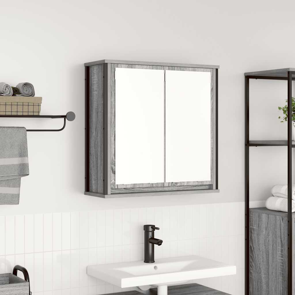vidaXL Bathroom Wall Cabinet with Mirror 60x21x60 cm Black Oak-Effect