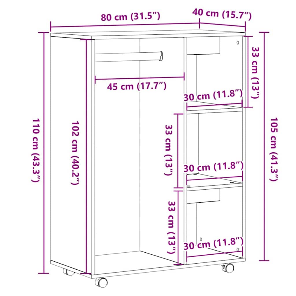 vidaXL Kledingkast 80x40x110 cm bewerkt hout wit