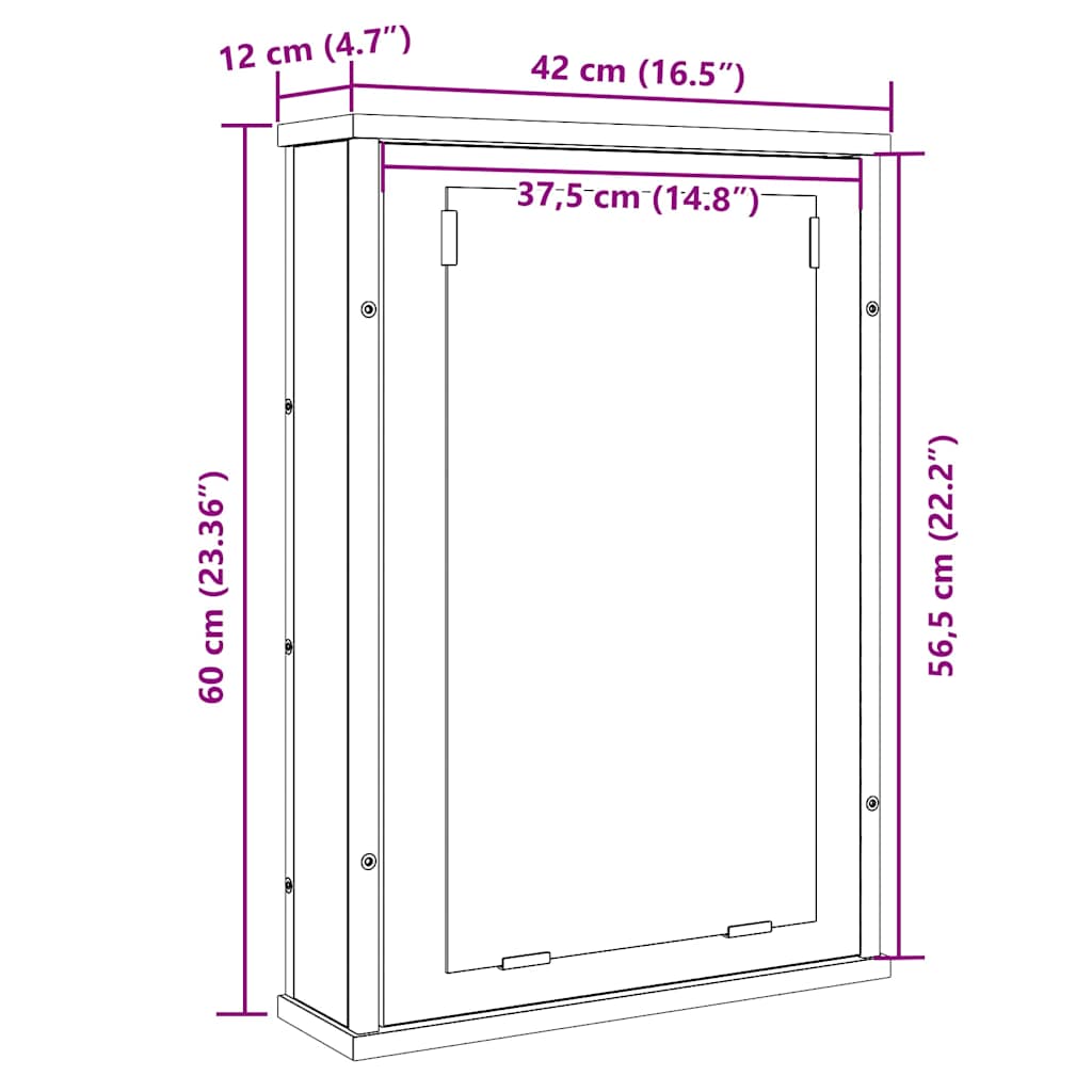 vidaXL Badkamerspiegelkast 42x12x60 cm bewerkt hout zwart