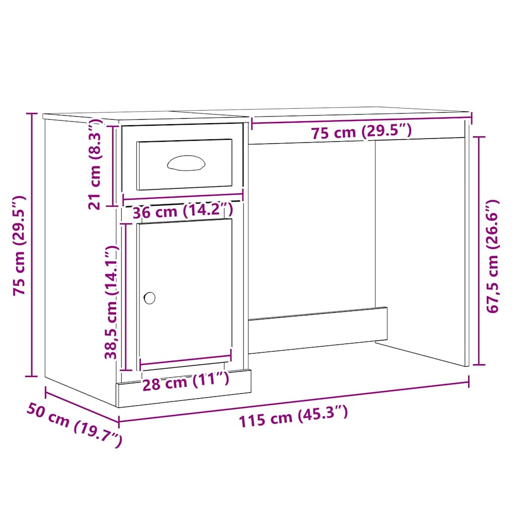 vidaXL Bureau met lade 115x50x75 cm bewerkt hout wit