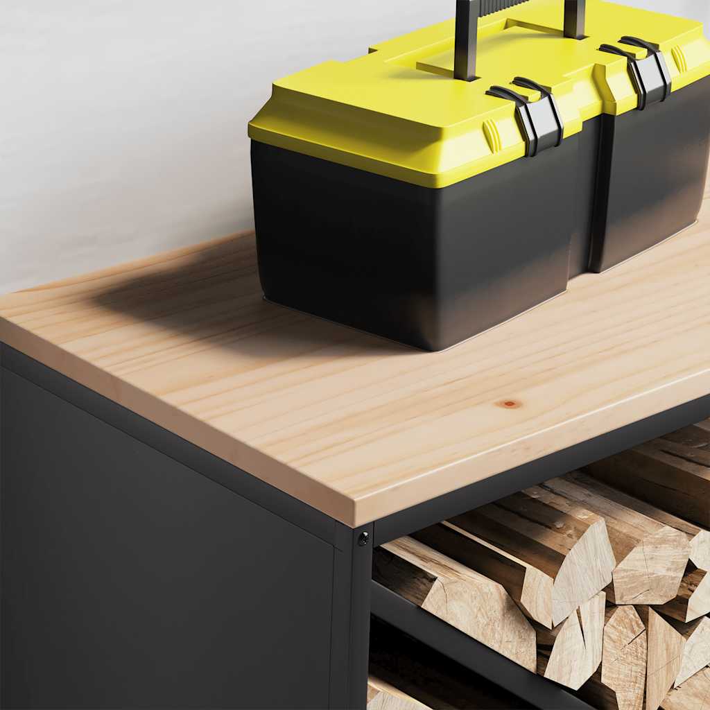 vidaXL Brandhoutrek met houten blad 100,5x35,5x40 cm zwart