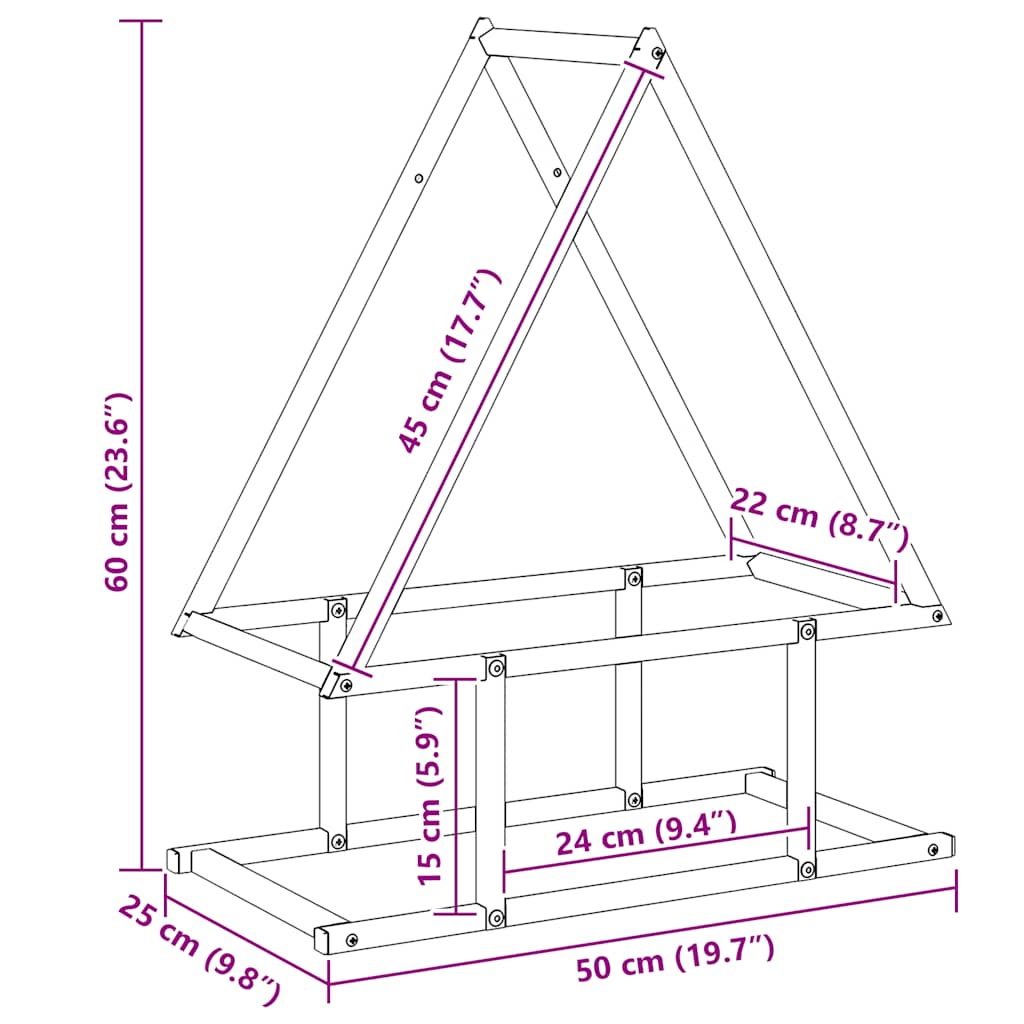 vidaXL Brandhoutrek 50x25x60 cm koudgewalst staal zwart