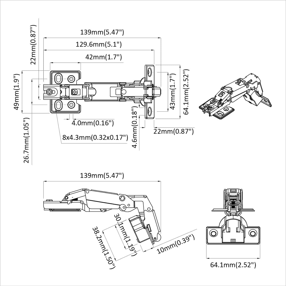 vidaXL Scharnier 2 pcs Nikkel 139 x 64,1 x 10 mm IJzer