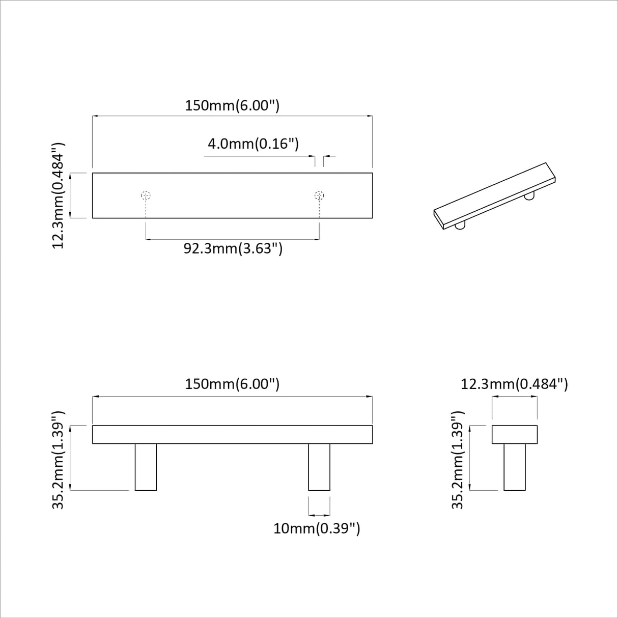 vidaXL Kast Handvat 2 pcs Zwart 150 x 12,3 x 35,2 mm Roestvrij staal