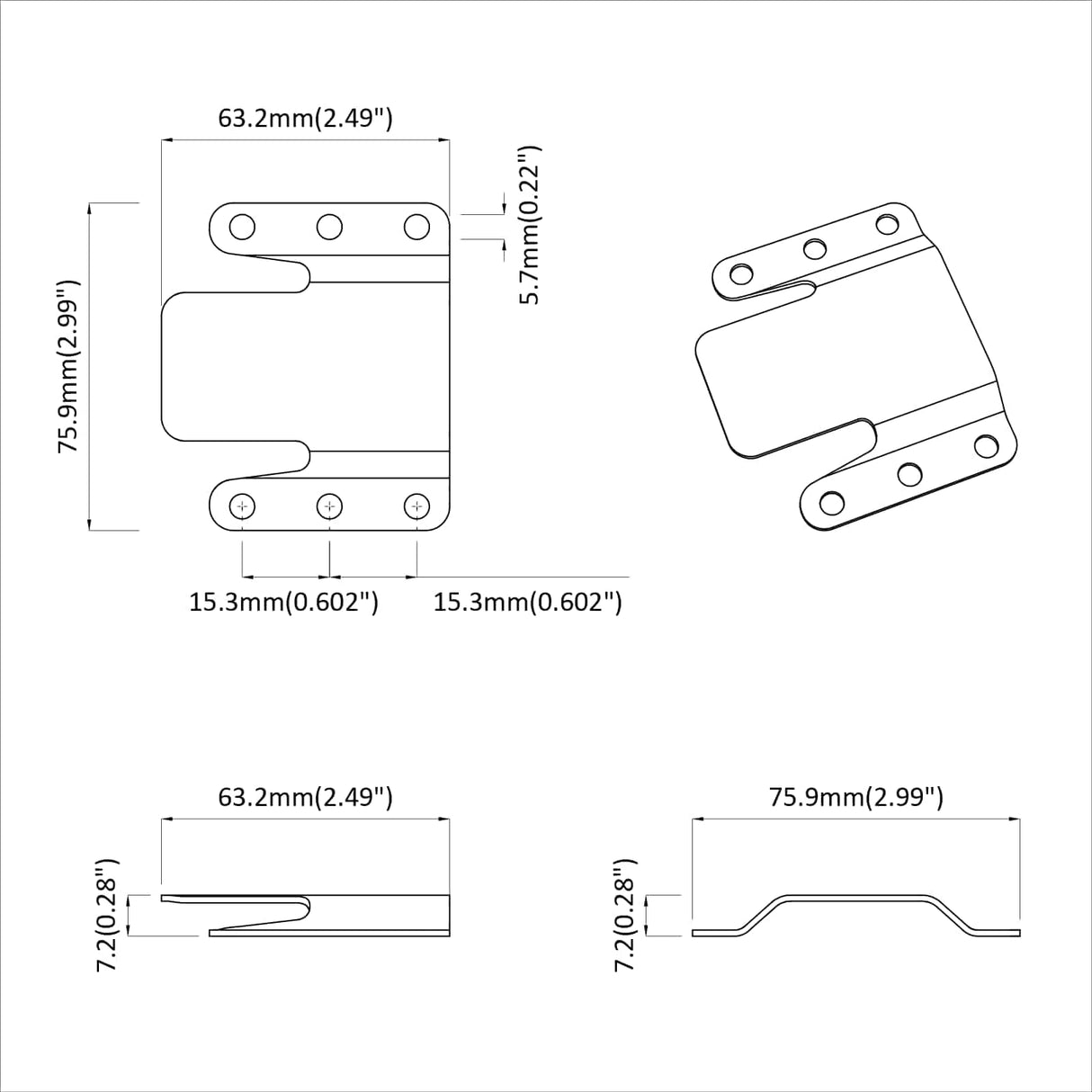 vidaXL Flush Mount Beugel 2 pcs Zilver 75 x 66 x 1,4 mm Staal