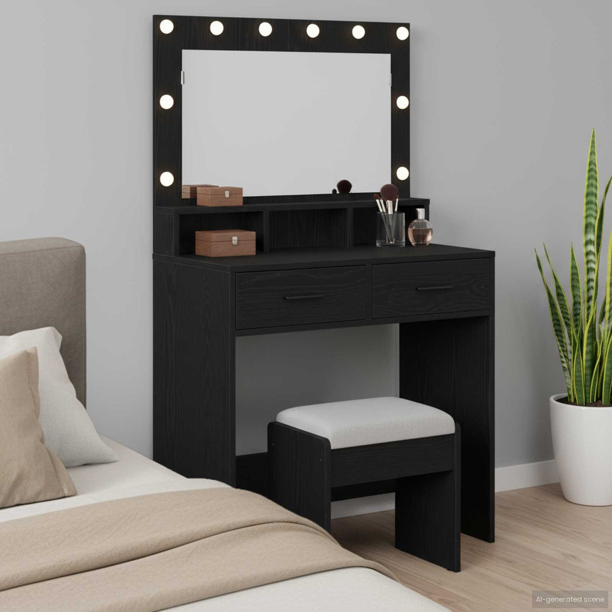 vidaXL Kaptafel met spiegellichten Wit 79 x 41 x 135 cm Bewerkt hout