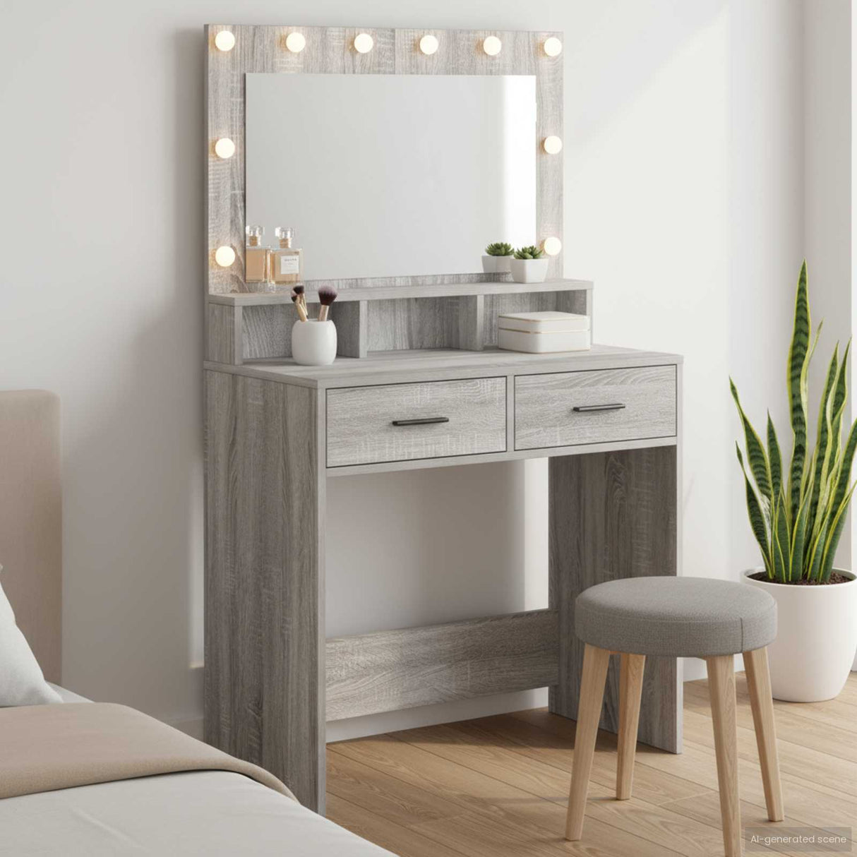 vidaXL Kaptafel met spiegellichten Wit 79 x 41 x 135 cm Bewerkt hout