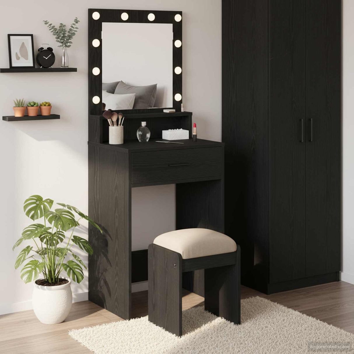 vidaXL Kaptafel met spiegellichten Wit 79 x 41 x 135 cm Bewerkt hout