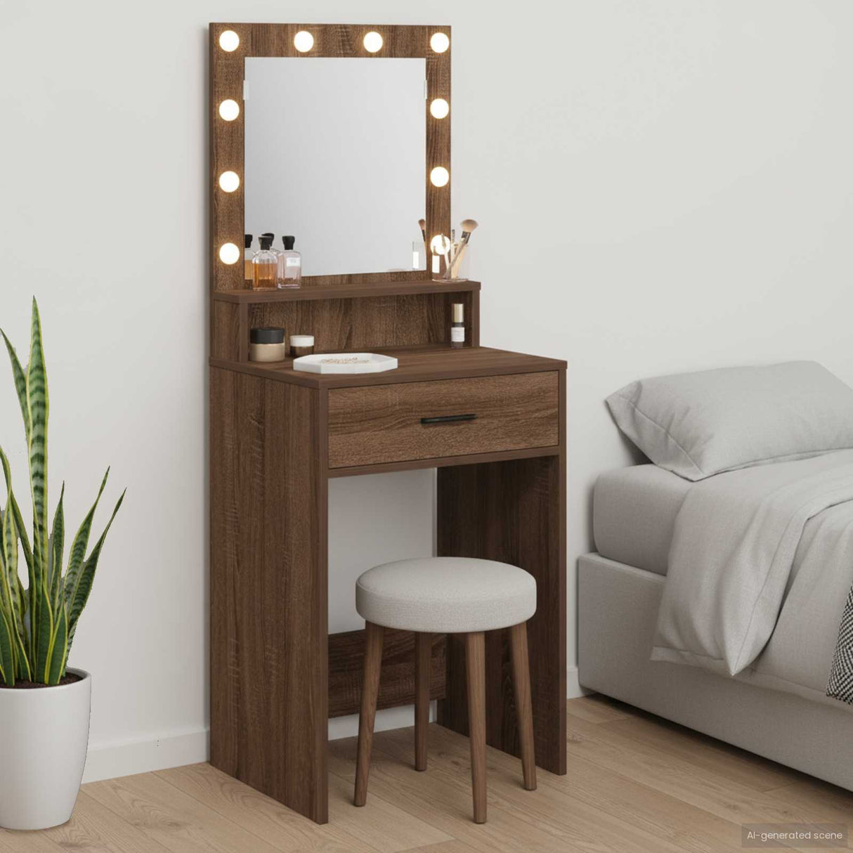 vidaXL Kaptafel met spiegellichten Wit 79 x 41 x 135 cm Bewerkt hout