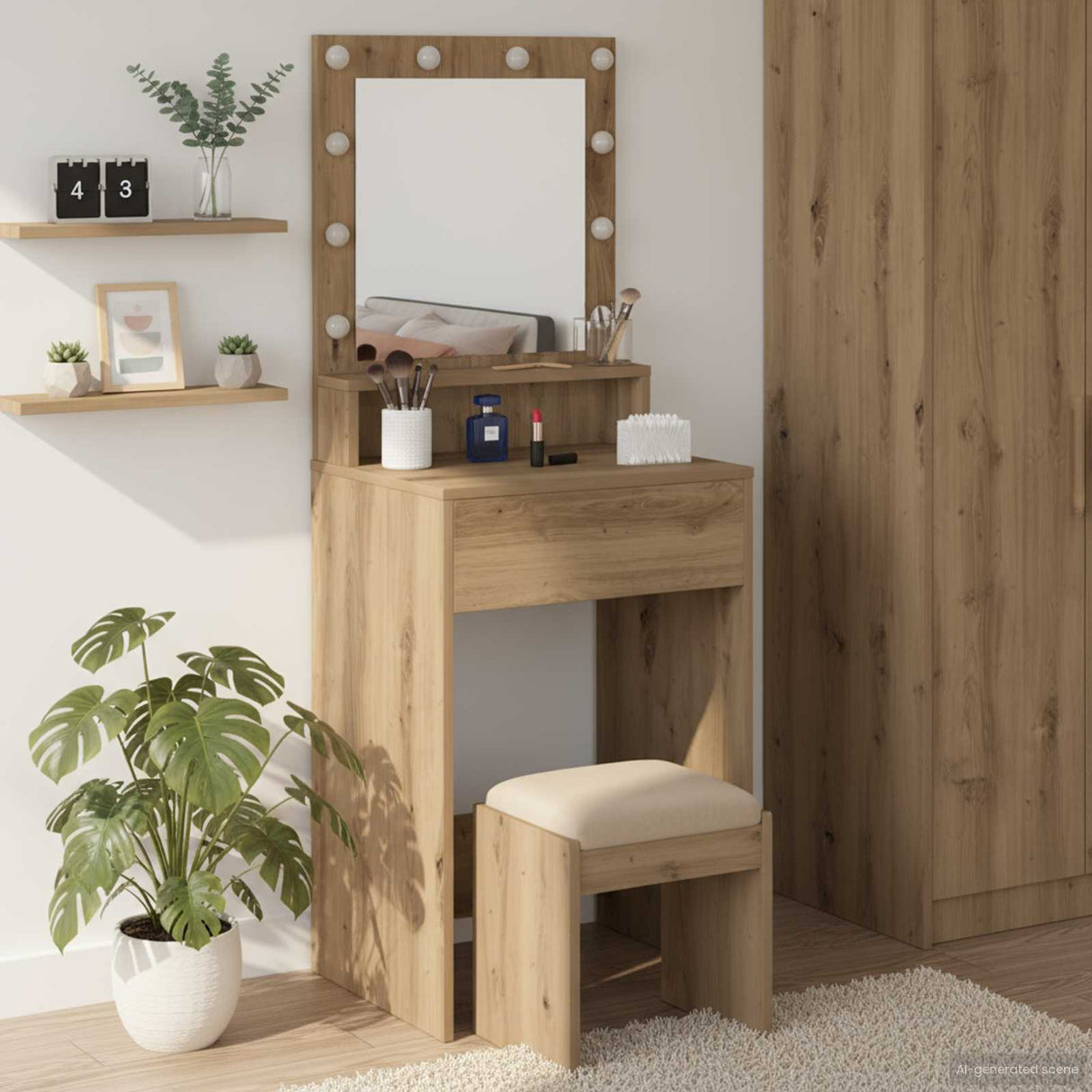 vidaXL Kaptafel met spiegellichten Wit 100 x 41 x 135 cm Bewerkt hout
