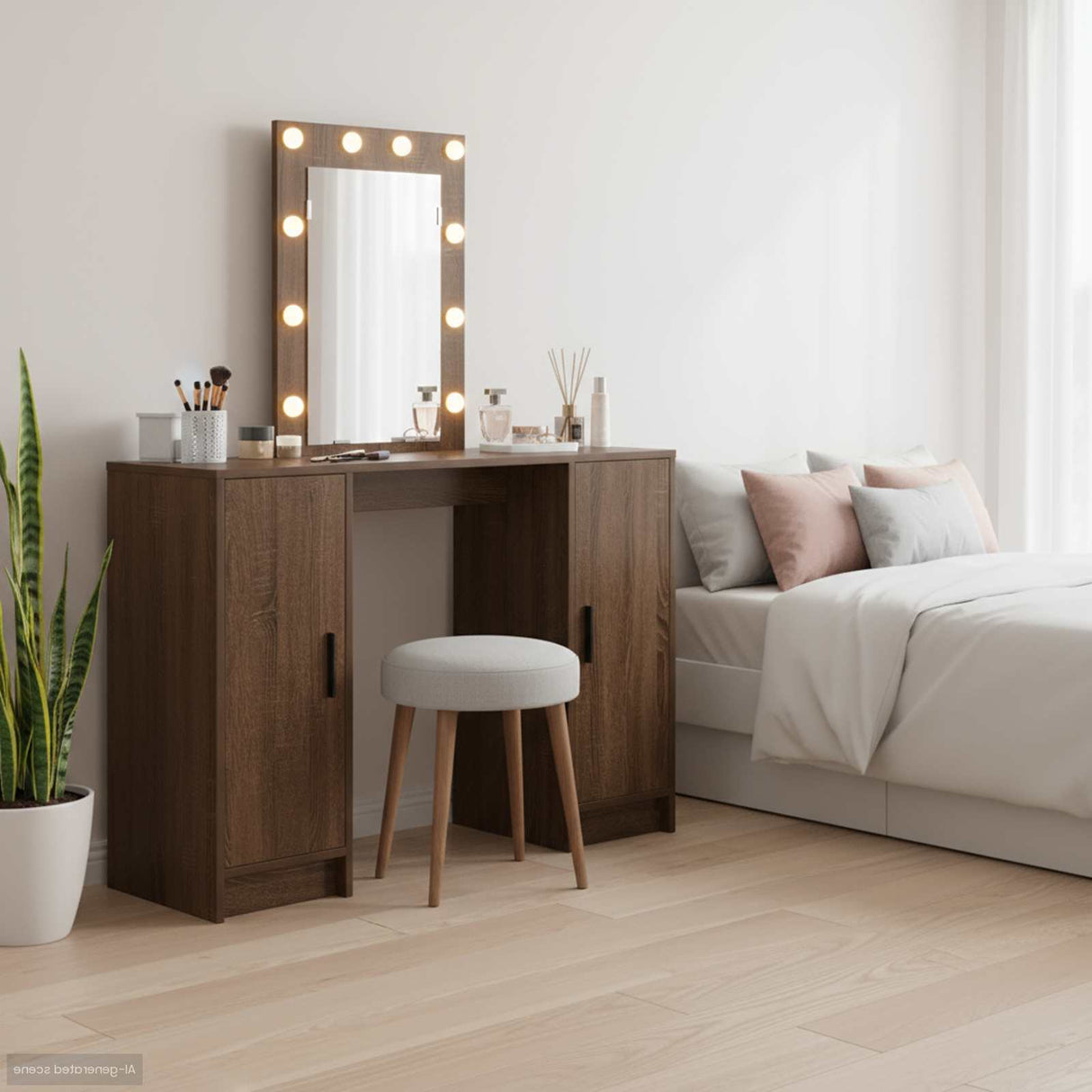 vidaXL Dressing Table with Mirror Lights White 102 x 33 x 135 cm Engineered Wood