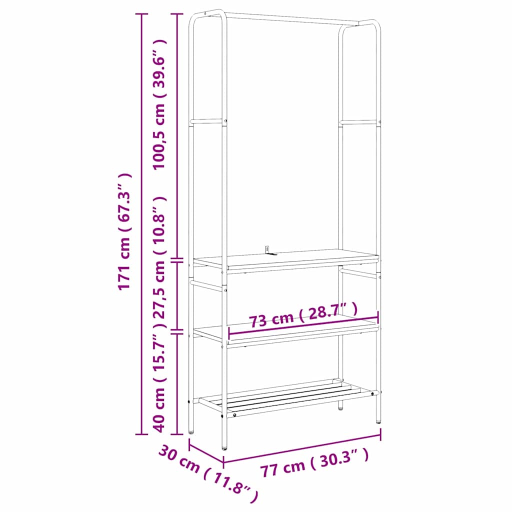 vidaXL Kledingrek Zwart Eiken 77 x 30 x 171 cm Bewerkt hout