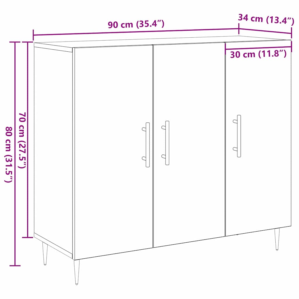 vidaXL Dressoir 90x34x80 cm bewerkt hout wit