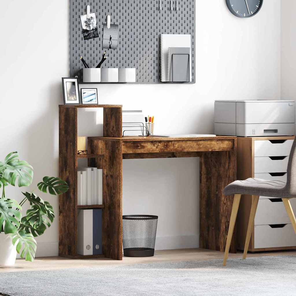 vidaXL Bureau met plank met opslag Wit 100 x 40 x 90 cm Bewerkt hout