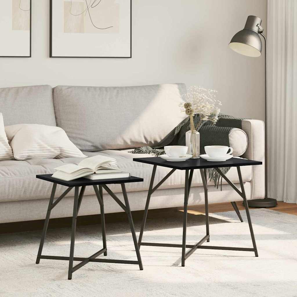 vidaXL Bijzettafelset 2 pcs Zwart Eiken