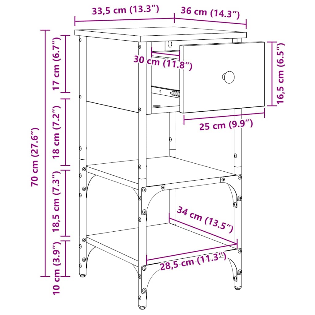 vidaXL Nachtkastjes 2 st 34x36x70 cm bewerkt hout zwart