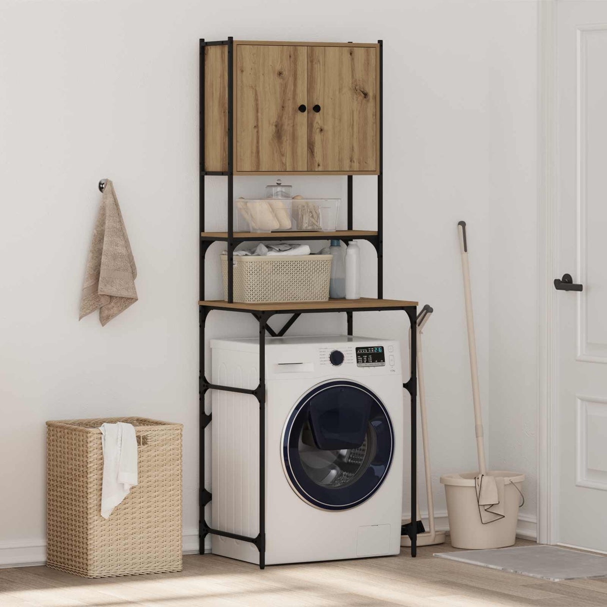 vidaXL Wasmachinekast 68x48,5x194 cm zwart