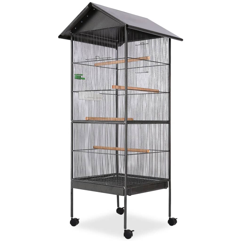 vidaXL Bird Cage with Roof Steel Black 66x66x155 cm