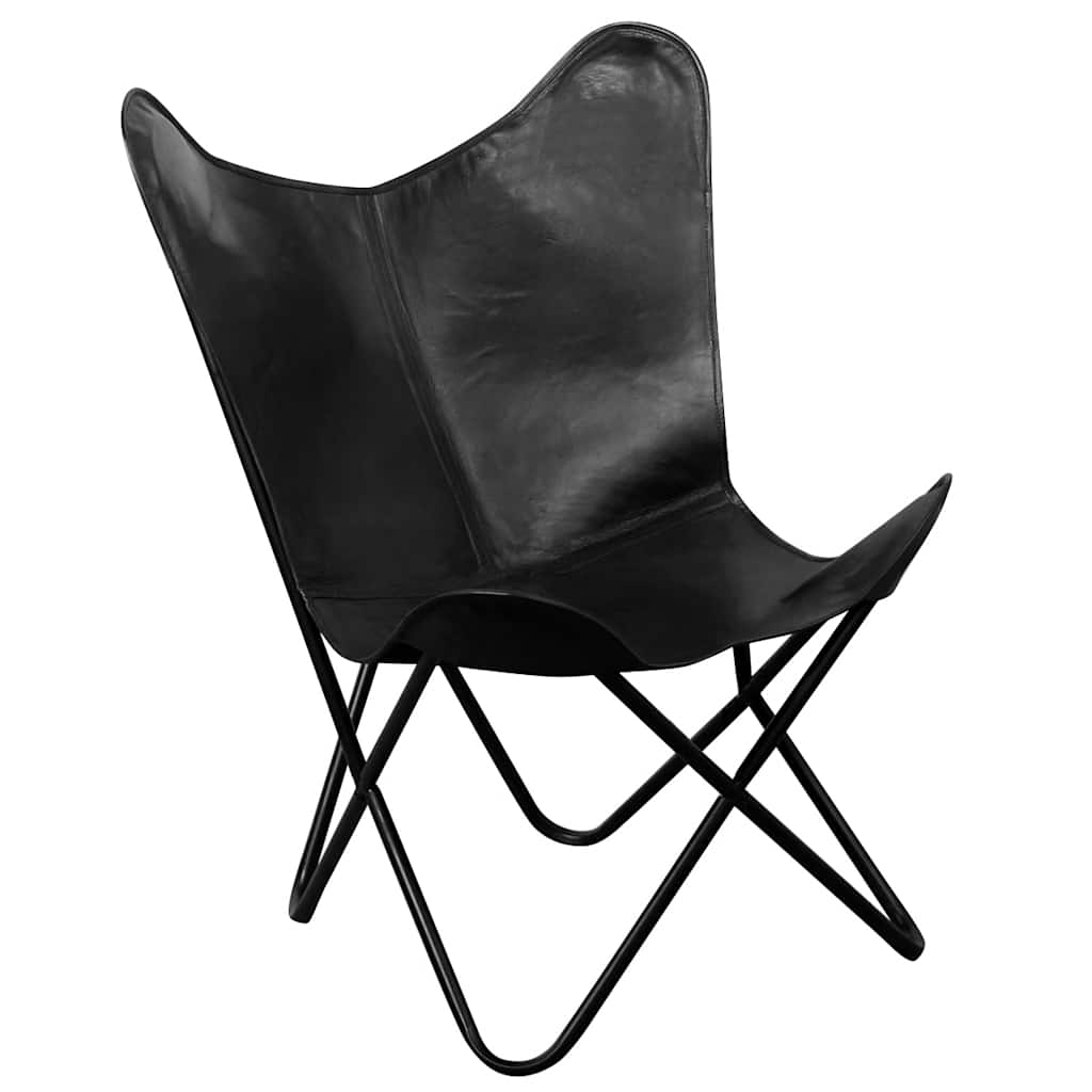 vidaXL Butterfly Chair Real Leather Black