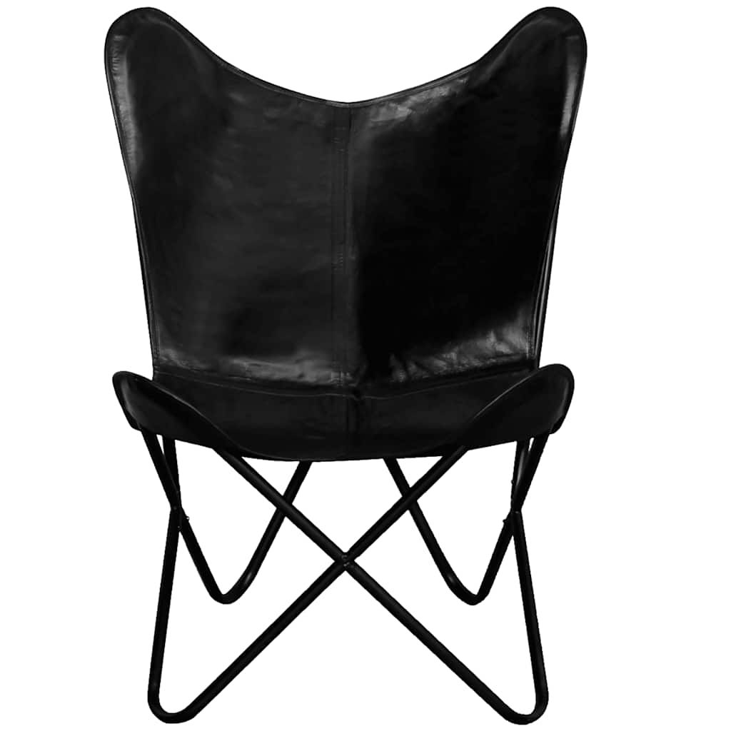 vidaXL Butterfly Chair Real Leather Black