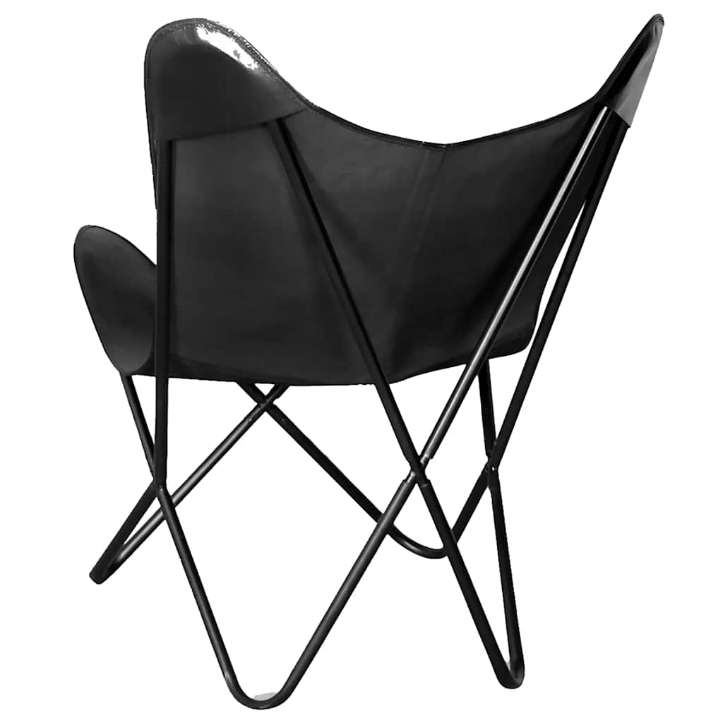 vidaXL Butterfly Chair Real Leather Black