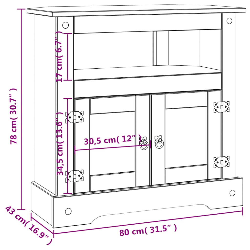 vidaXL Wandtafel Mexicaans grenenhout Corona-stijl 80x43x78 cm