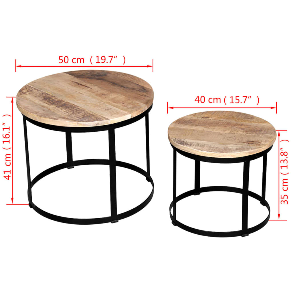vidaXL 2-delige Salontafelset rond 40/50 cm ruw mangohout