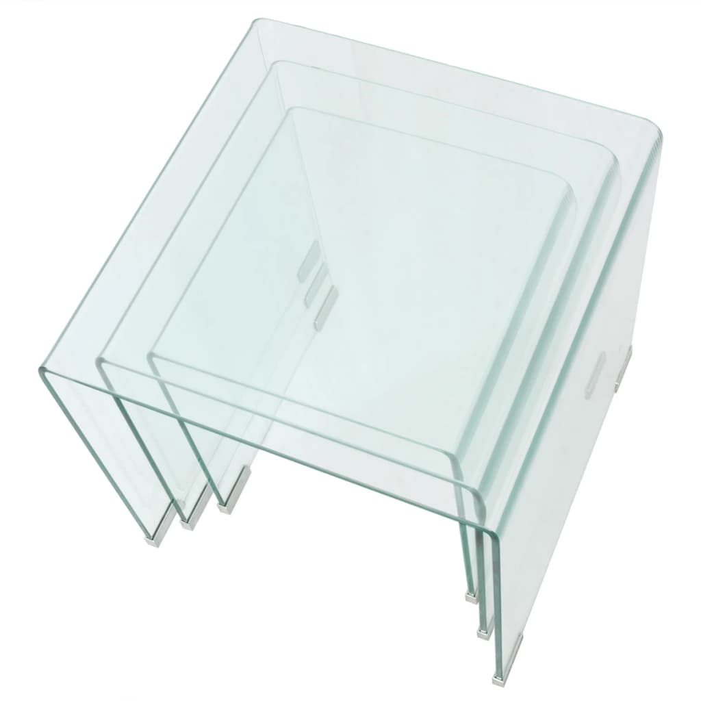vidaXL Side Table Set 3-piece Transparent Tempered Glass