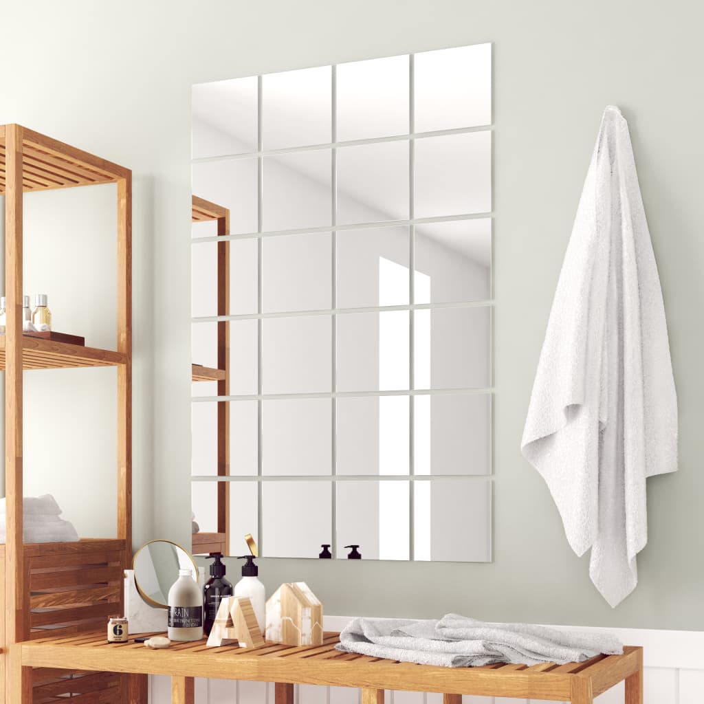 vidaXL 24 Pcs Square Glass Mirror Tiles