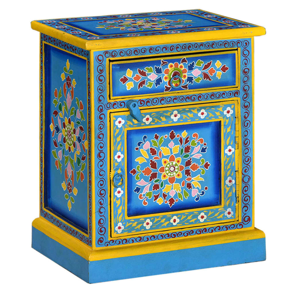 vidaXL Bedside Cabinet Hand-Painted Solid Mango Wood Turquoise