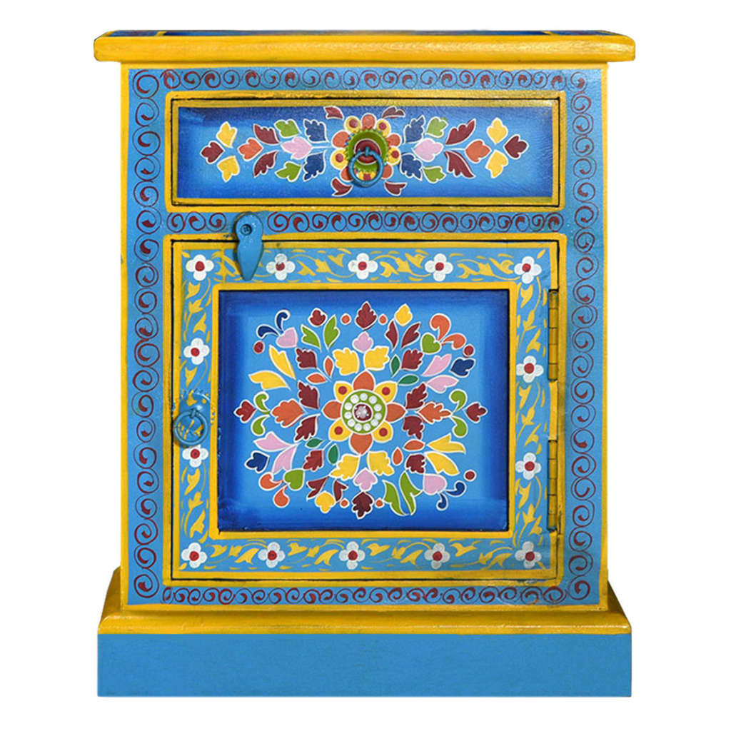 vidaXL Bedside Cabinet Hand-Painted Solid Mango Wood Turquoise