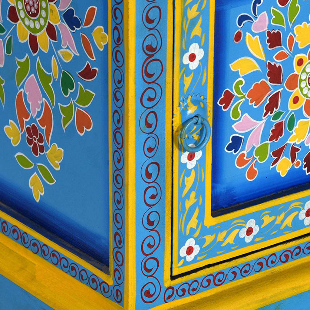 vidaXL Bedside Cabinet Hand-Painted Solid Mango Wood Turquoise