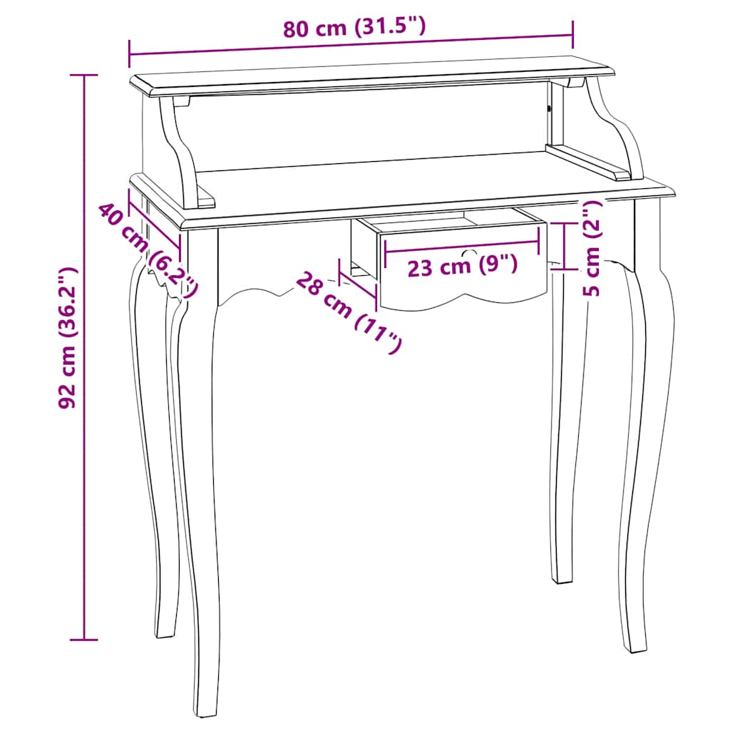 vidaXL Schrijftafel 80x40x92 cm massief mahoniehout