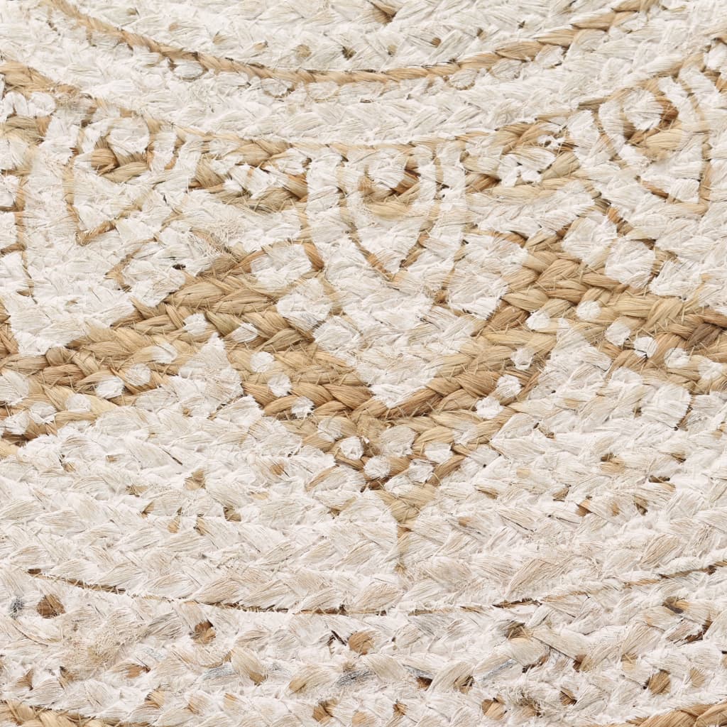 vidaXL Round Braided Jute Rug with Print 90 cm