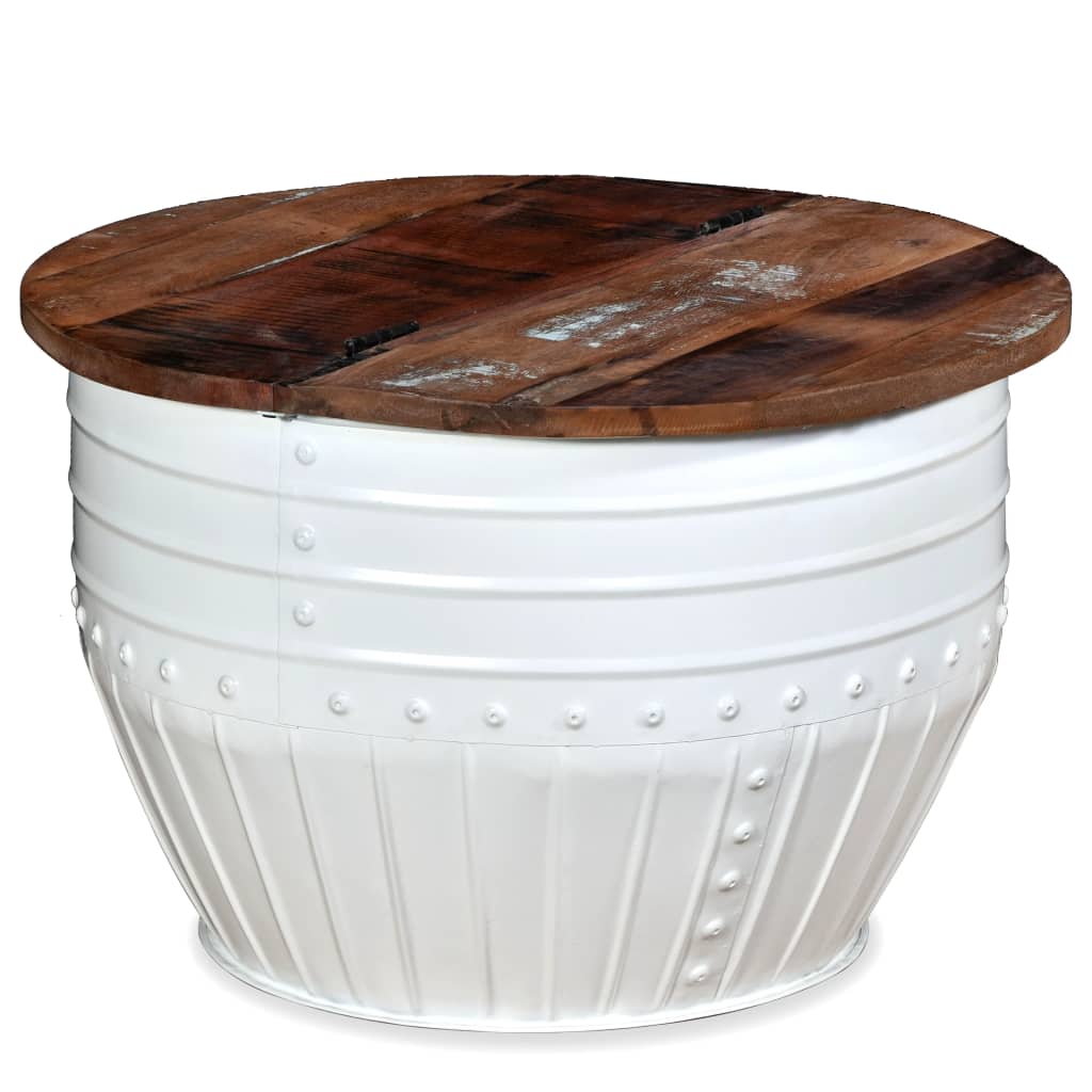 vidaXL Salontafel tonvormig massief gérecyclé blanc