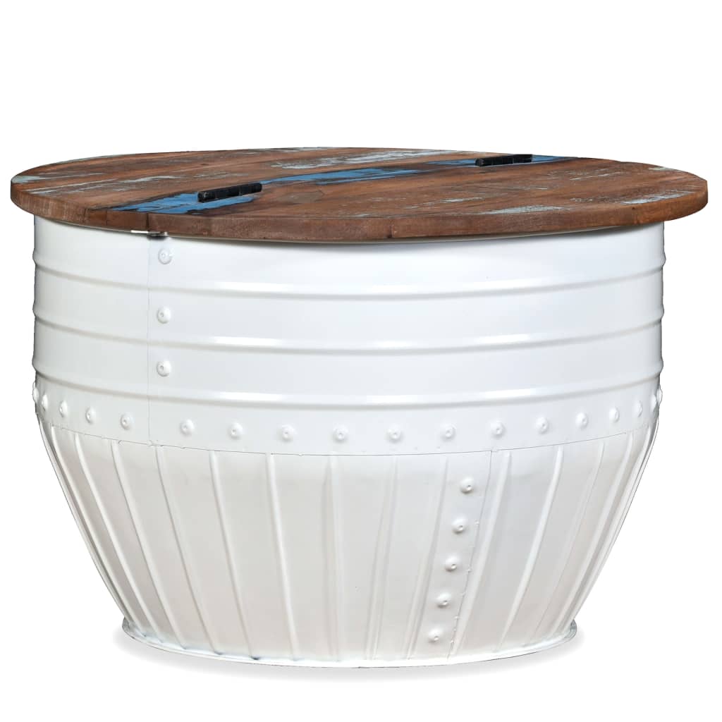 vidaXL Salontafel tonvormig massief gérecyclé blanc