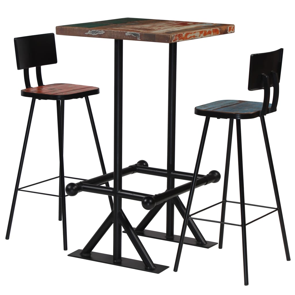 vidaXL 3-delige Barset massief gerecycled hout meerkleurig
