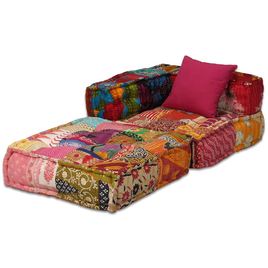 vidaXL Two-Seater Modular Patchwork Fabric Pouf